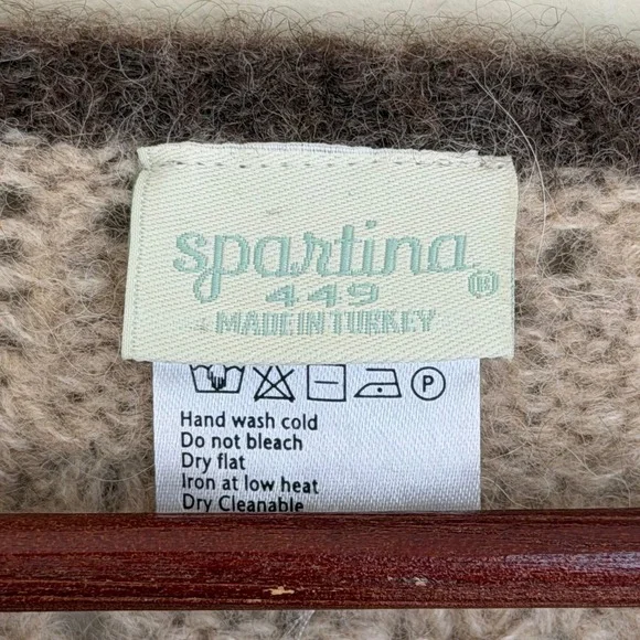 Spartina 449 Beige Cadigan with Brown Trim - Picture 6 of 7